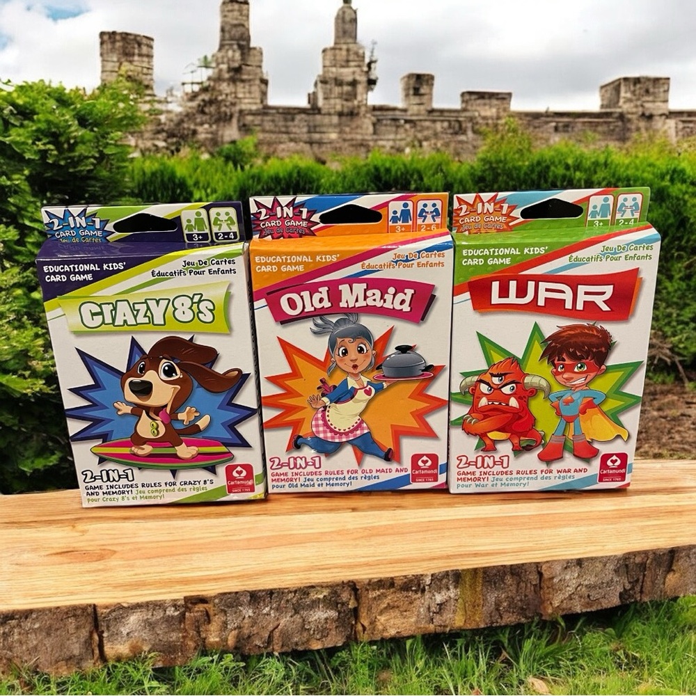 Set of (3) Educational Kids' Card Games Crazy 8's, Old Maid, and War NEW